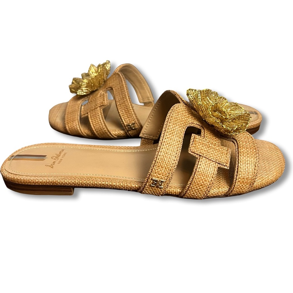 Sam Edelman – Bay Flora Raffia Beaded Flower Slide Summer Neutral –‎ Sz. 7M